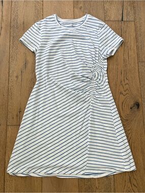 Universal Thread Large Blue Stripe T Shirt Knit Dress Ruched Shirred Cotton